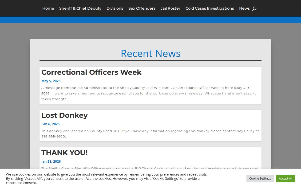 Shelby County Sheriff news about arrest roster access