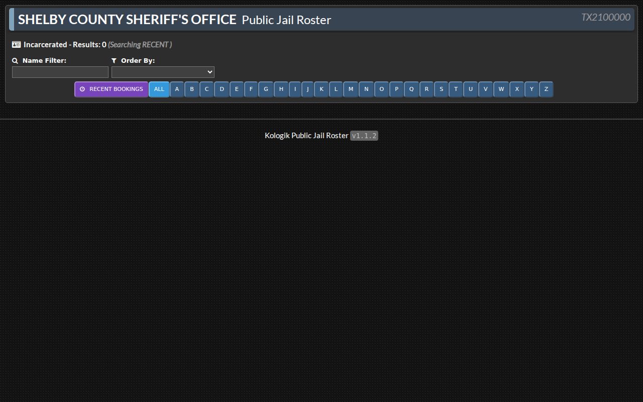 Live Kologik Shelby County arrest and jail roster interface