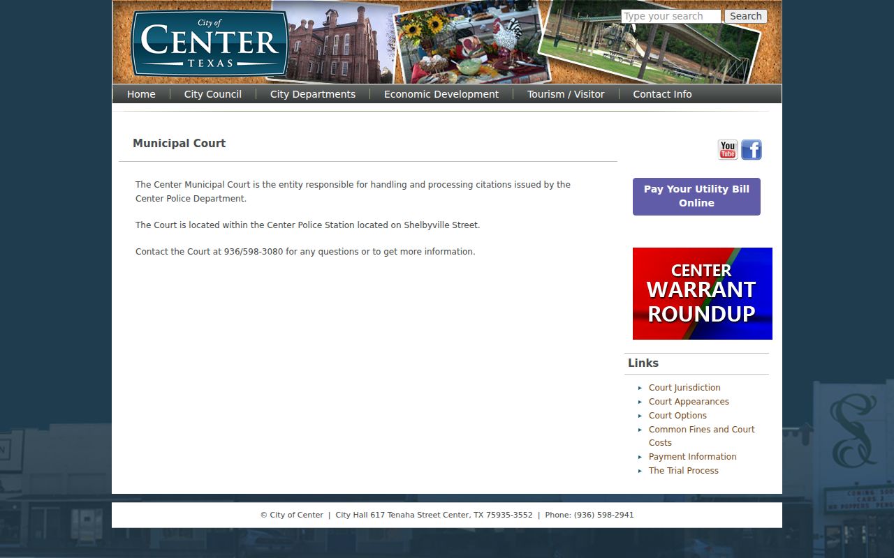 Center criminal history records at Center Municipal Court