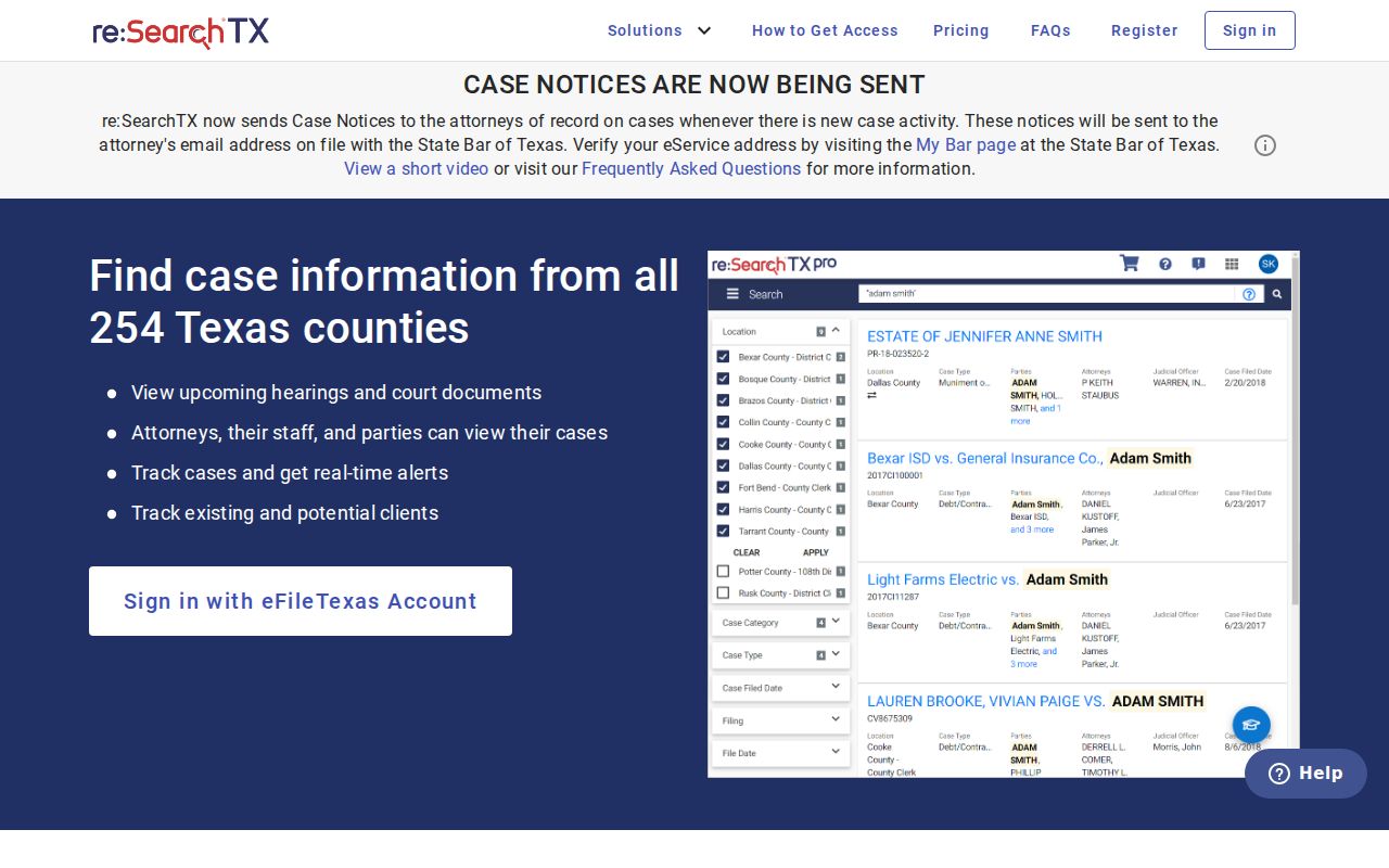 re:SearchTX interface used as a limited Shelby County criminal court search channel