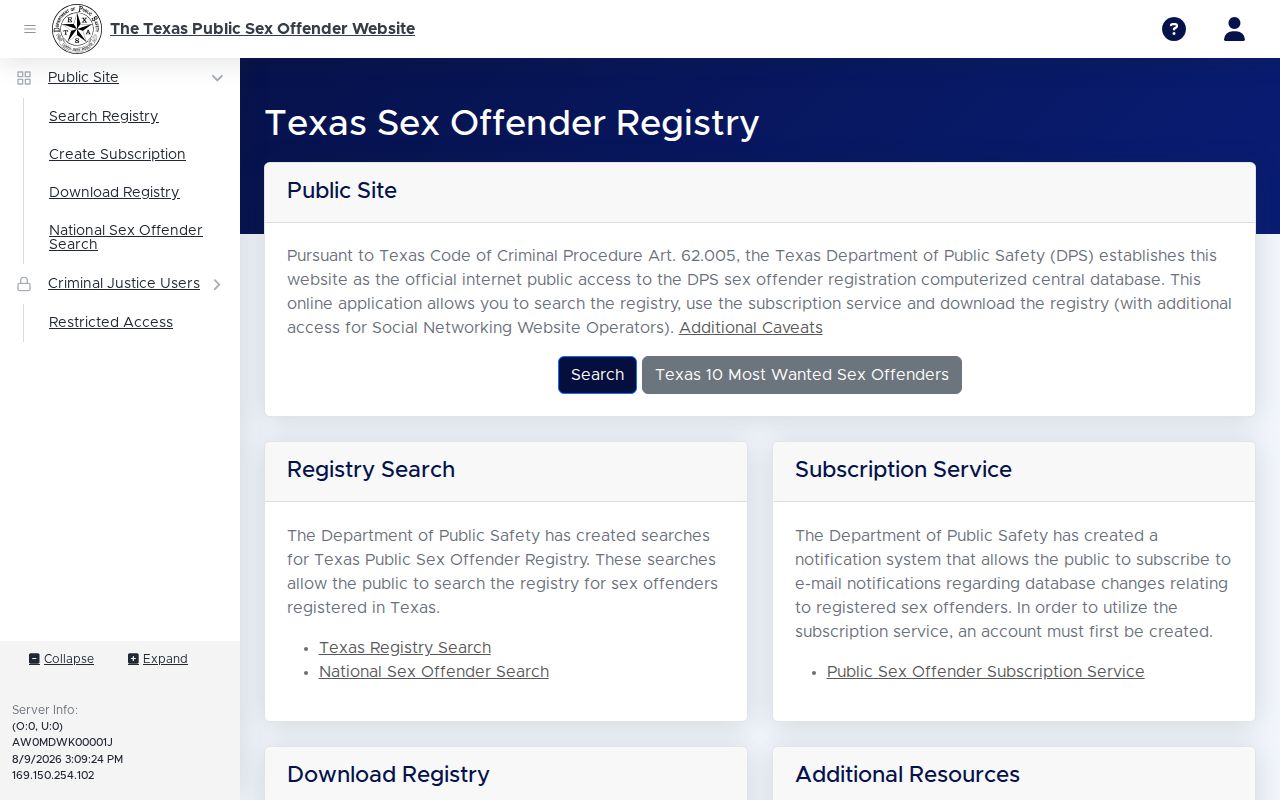 Shelby County sex offender check on the Texas public registry search