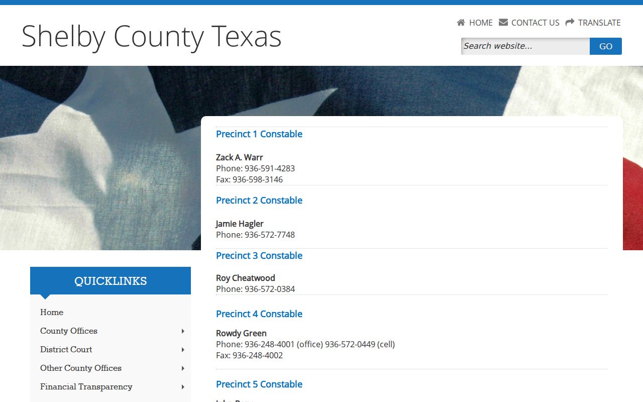Shelby County constable contact directory serving Tenaha record requests